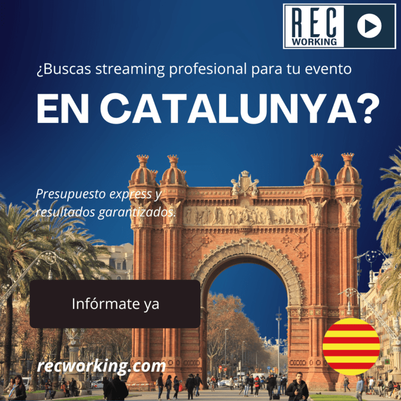Foto del arco del Triunfo en Barcelona para evento en vídeo streaming para una empresa en Barcelona, Lleida, Girona y Tarragona, y el título: "¿Buscas streaming profesional para tu evento en la Comunidad de Catalunya?"
