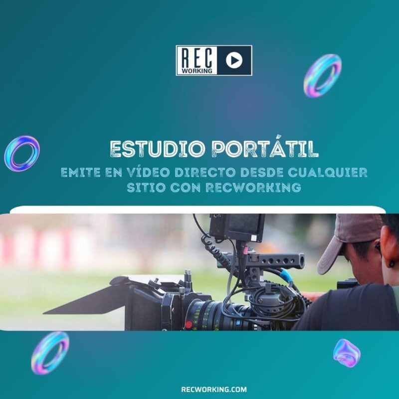 Haz tu streaming corporativo donde lo necesites. Con el estudio portátil de RecWorking, llevamos la calidad profesional a cualquier lugar. ¡Descúbrelo!